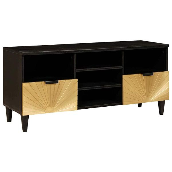 vidaXL TV-Schrank Schwarz und Gold 100 x 33 x 46 cm massives Mangoholz, 4017846