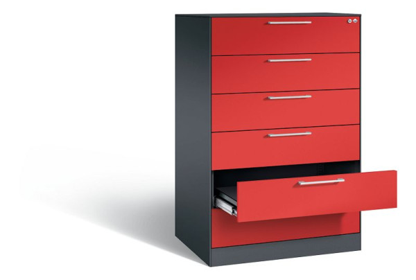 C+P Schubladenschrank Asisto, H1310xB800xT600mm, Farbe: Schwarzgrau / feuerrot, Bügelgriff, 146223-624 S10056