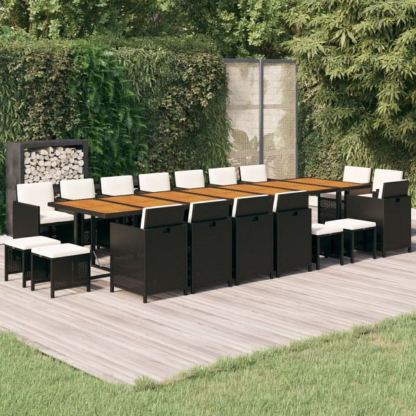 vidaXL 19-teilig Garten-Essgruppe mit Kissen Schwarz Poly Rattan, 3095657