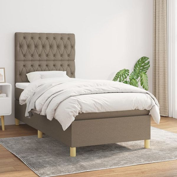 vidaXL Boxspringbett mit Matratze Taupe 100x200 cm Stoff, 3142557