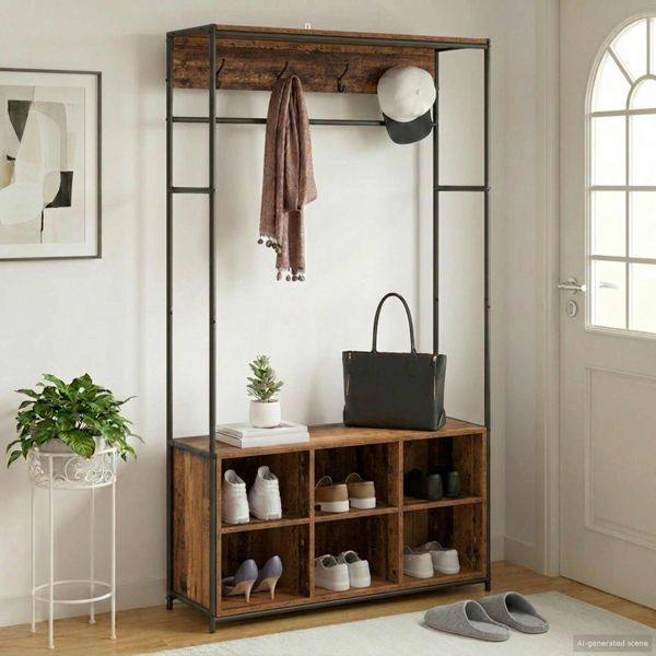 vidaXL Garderobenständer mit Schuhbank Altholz 100 x 32 x 180,5 cm, 8012036