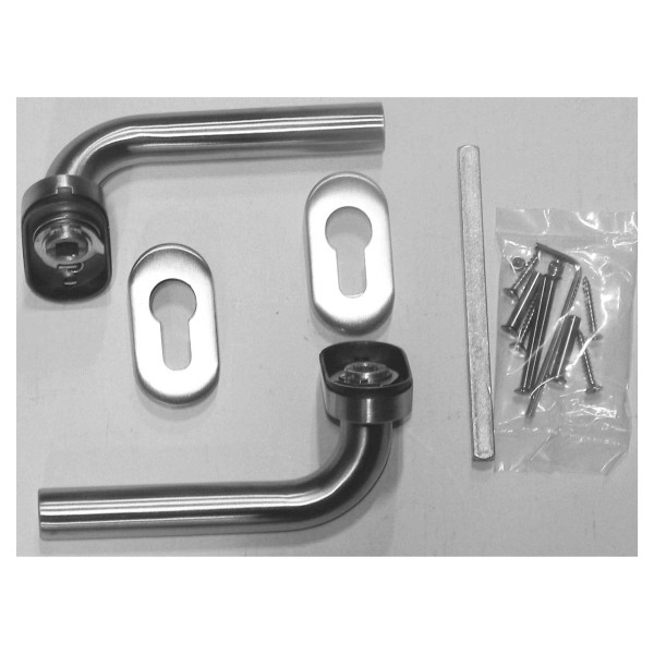 T&J Drückergarnitur mit Ovalrosetten, Edelstahl, gebürstet, für PZ-Schloß, 17637