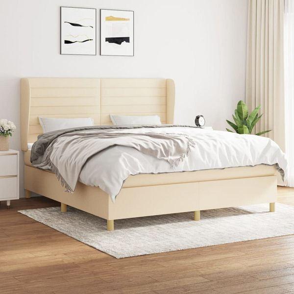 vidaXL Boxspringbett mit Matratze Creme 180x200 cm Stoff, 3128626
