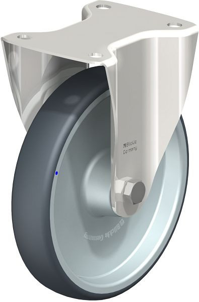 Blickle BX-TPA 200XR Edelstahl-Bockrolle mit Anschraubplatte, Thermoplastisches Gummi-Elastomer, Grau, 741879