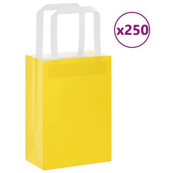 vidaXL Papiertragetaschen 250 Stück mit Henkeln Gelb 15x8x21 cm, 4102005
