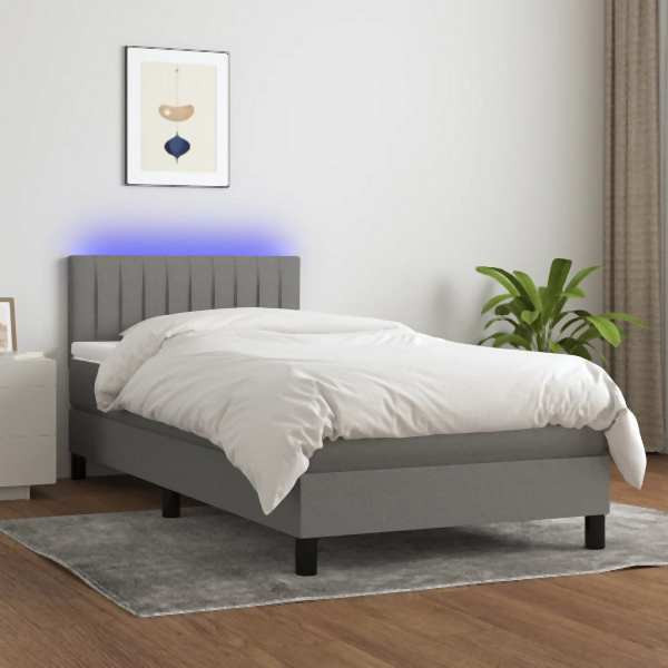 vidaXL Boxspringbett mit Matratze & LED Dunkelgrau 90x190 cm Stoff, 3133278