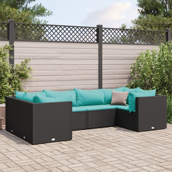 vidaXL 6-teilig Garten-Lounge-Set mit Kissen Schwarz Poly Rattan, 3308252