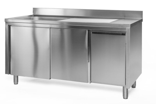 A&S Gastro Spülschrank mit Abfallbehälter, 1 Becken rechts, Bautiefe 600 mm, 150x600x850 mm, SPSCH1561BR-A
