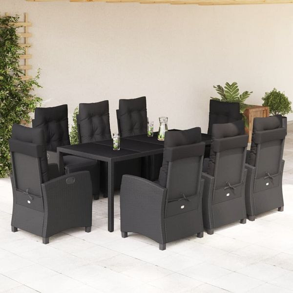 vidaXL 9-teilig Garten-Essgruppe mit Kissen Schwarz Poly Rattan, 3212893
