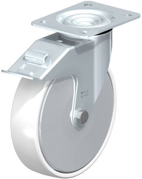Blickle LE-PPN 200R-FI-FA Stahlblech-Lenkrolle mit Anschraubplatte & Feststeller, Polypropylen, Weiß, 762876