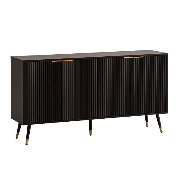 Wohnling Sideboard 150x81x39cm Anrichte Schwarz mit Eiche-Dekor, Kommode mit Türen, Kommodenschrank Flurschrank, WL6.885