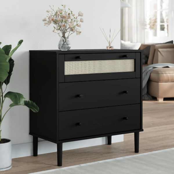 vidaXL Schubladenkommode SENJA Rattan-Look Schwarz 80x40x80 Kieferholz, 358024