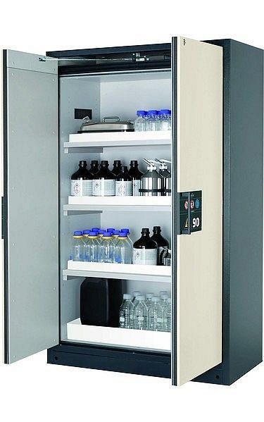 asecos Sicherheitsschrank Q-PEGASUS-90, Q90.195.120.WDAC in reinweiß RAL 9010 mit 3x Wannenboden Standard (Polypropylen), 30002-050-30013