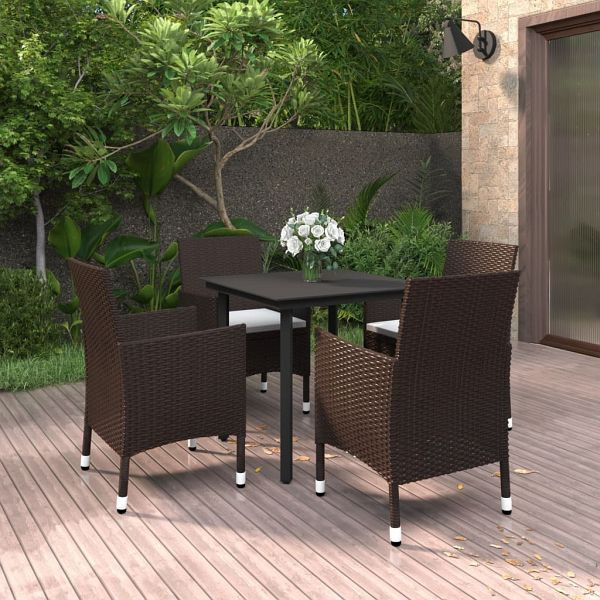 vidaXL 5-teilig Garten-Essgruppe mit Auflagen Poly Rattan und Glas, 3099674