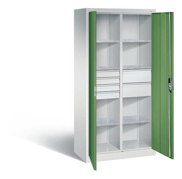 C+P Werkzeugschrank Acurado, H1950xB930xT500mm, Farbe: Lichtgrau / Resedagrün, Muldengriff, 8921-3041 S10153
