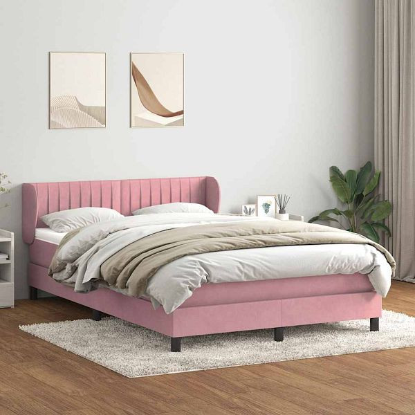 vidaXL Boxspringbett mit Matratze Rosa 140x220 cm Samt, 3317738