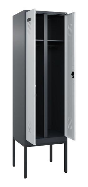 C+P Schwarz-Weiß-Spind Evolo PLUS, Gestell, 2 Abteile, 2120x600x500mm, 7016/7035, Zylinderschloss, 0490327-20 S10044