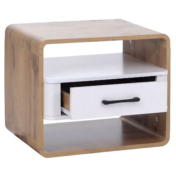 Mendler Nachttisch HWC-P43, Nachtkasten Nachtschrank Nachtkommode, Schublade MDF 40x48x44cm, Wotan-Eiche-Optik, weiß, 139821