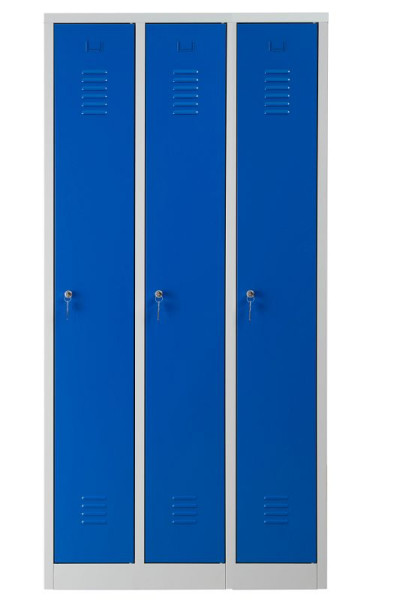 Gürkan Garderobenschrank, 50 x 90 x 180 cm, Lichtgrau, Enzianblau, EU Zylinderschloss, Hutboden & Kleiderhaken, WRC/3.1890, 105296