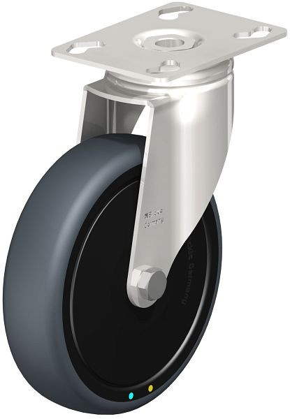 Blickle LKPXA-TPA 126KD-ELS-FK Edelstahl-Apparate-Lenkrolle mit Anschraubplatte, Thermoplastisches Gummi-Elastomer, Grau, 614172