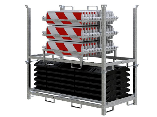 Schake Set, 1x Lager und Transportpalette,30x Fußplatten Typ NOX, 1x Lager und Transportpalette, doppelseitig schraffiert, 36NOX2-SET2