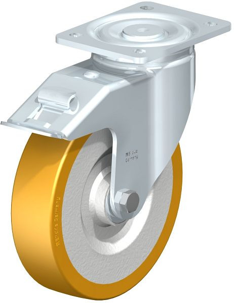 Blickle LH-SETH 200K-FI Stahlblech-Lenkrolle, Schwerlast-Ausführung, mit Anschraubplatte & Feststeller, Blickle Extrathane®, Hellbraun, 562876