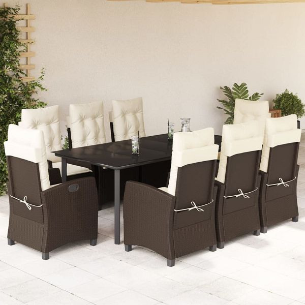 vidaXL 9-teilig Garten-Essgruppe mit Kissen Braun Poly Rattan, 3212781