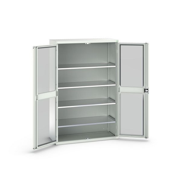 bott verso Flügeltürschrank mit Sichtfenster, mit 4 Fachböden, BxTxH: 1300 x 550 x 2000 mm, Lichtgrau / Lichtgrau, 16926663.16