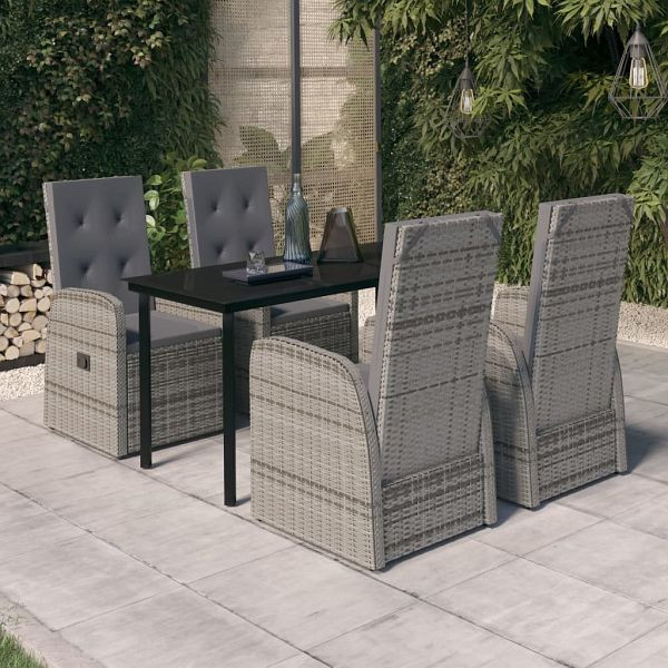 vidaXL 5-teilig Garten-Essgruppe mit Kissen Grau, 3099475