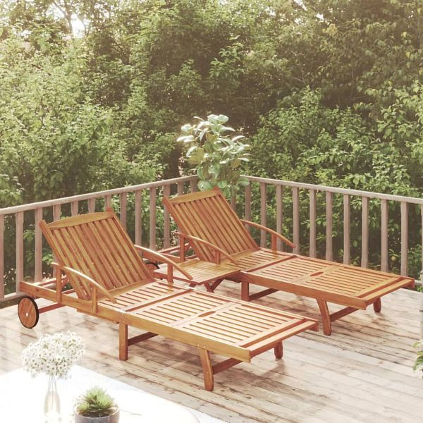 vidaXL 2-teilig Sonnenliegen-Set mit Tisch Massivholz Akazie, 3104966