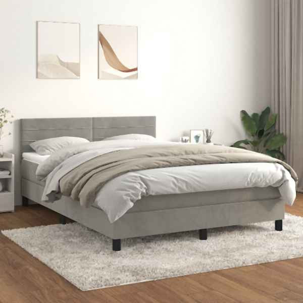 vidaXL Boxspringbett mit Matratze Hellgrau 140x200 cm Samt, 3141365