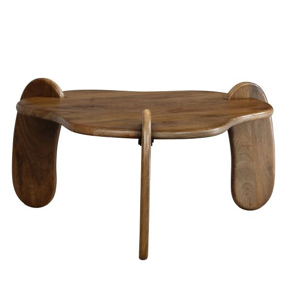 Wohnling Couchtisch 78x78x39,5cm Mango Massivholz Walnussfarben Sofatisch Niedrig, Dreibein Wohnzimmertisch Organisch, WL7.158