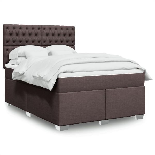 vidaXL Boxspringbett mit Matratze Dunkelbraun 140x200 cm Stoff, 3290521