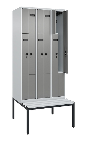 C+P Z-Spind Evolo PLUS, 6 Fächer, 2120x900x815mm, 7035/0004, Drehriegel, Sitzfläche Kunststoff, Sitzbank, 0490537-306 S10068