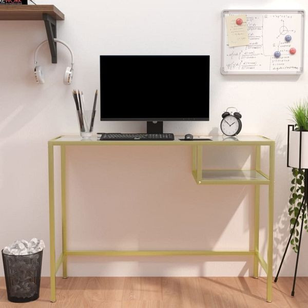 vidaXL Computertisch Weiß und Golden 100x36x74 cm Glas, 331628