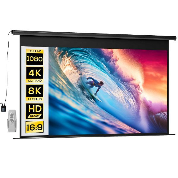 HOMCOM Beamer-Leinwand, 16:9 Format, Fernbedienung, 266 x 149 cm (120 Zoll), Schwarz, 001-020V91BK