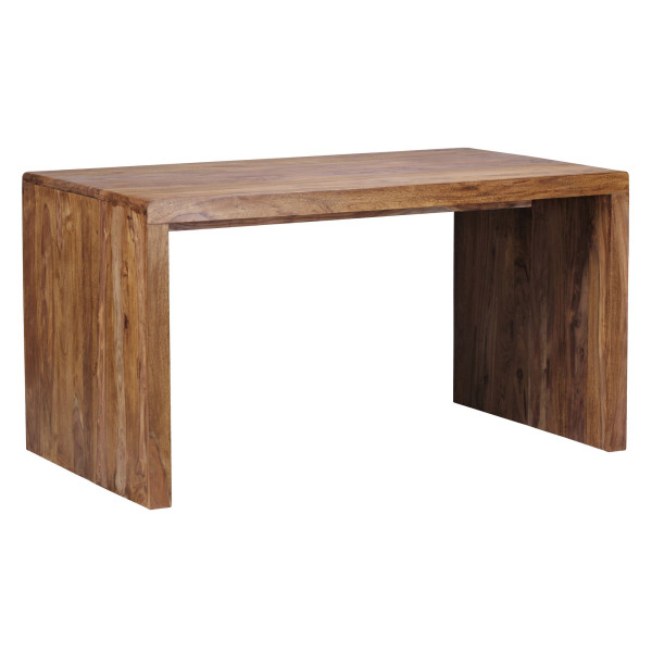 Wohnling Schreibtisch 160x80x76 cm Akazie Massivholz/Metall Computertisch, Bürotisch mit Trapezbeinen in Chrom, Holztisch Arbeitszimmer, WL7.268