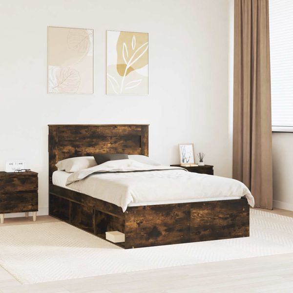 vidaXL Bettrahmen Geräucherte Eiche 120 x 190 cm Massives Kiefernholz, 3409779