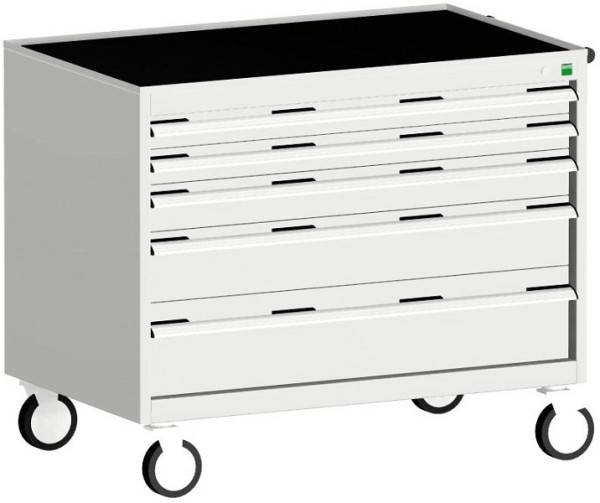 bott cubio Schubladenschrank mobil bestückt mit 5 Schubladen BxTxH: 1050 x 650 x 880 mm, RAL 7035, 40402130.16V