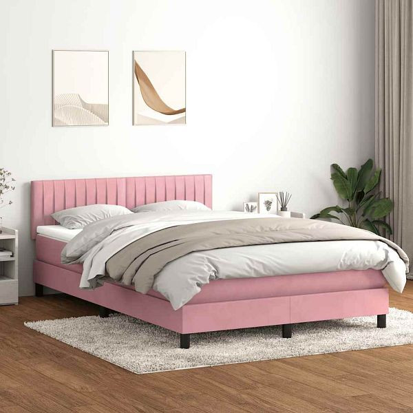 vidaXL Boxspringbett mit Matratze Rosa 140x220 cm Samt, 3317126