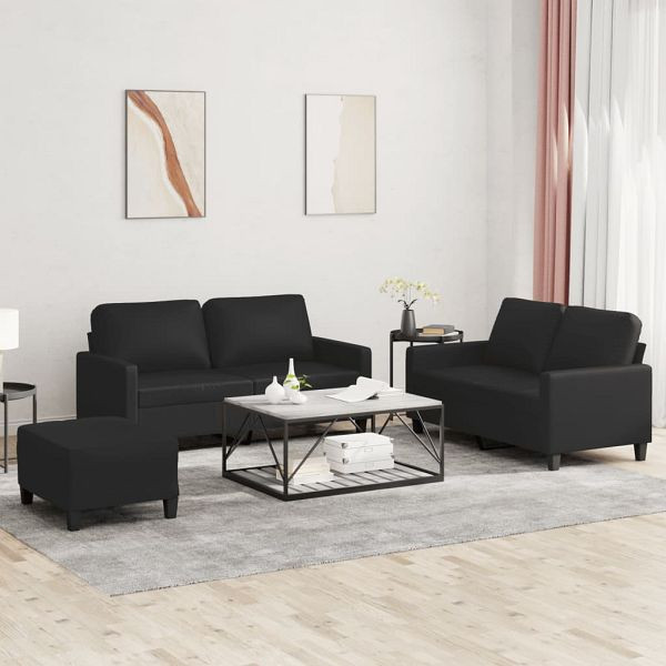vidaXL 3-tlg. Sofagarnitur mit Kissen Schwarz Kunstleder, 3201413
