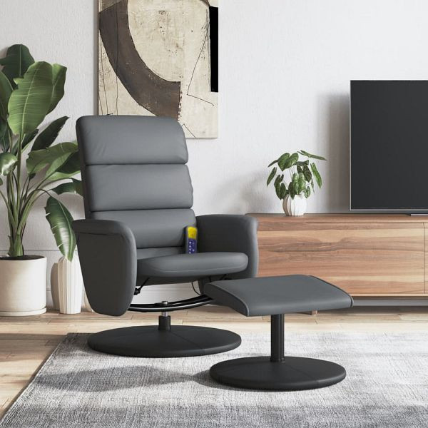 vidaXL Massagesessel mit Fußhocker Grau Kunstleder, 356730