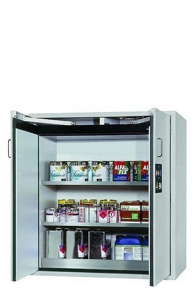 asecos Sicherheitsschrank S-CLASSIC-90, S90.129.120 in lichtgrau RAL 7035 mit 2x Fachboden (Edelstahl), 30121-001-30160