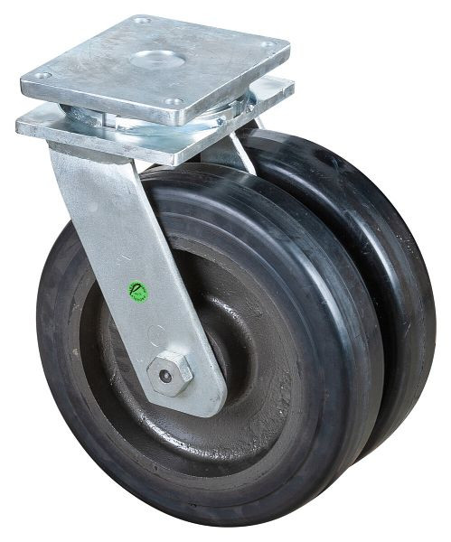 BS Rollen Schwerlastdoppelrolle, Rad-Breite 2x100 mm, Rad-Ø 400 mm, Tragfähigkeit 3000 kg, Elastik-Reifen schwarz, Radkörper Guss, Kugellager, S100.B81.400