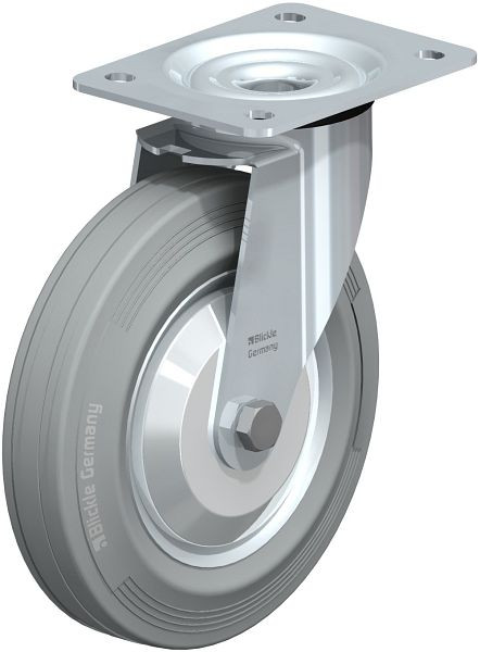 Blickle LE-VE 200R-SG-FA Stahlblech-Lenkrolle mit Anschraubplatte, Vollgummi, Grau, 637892