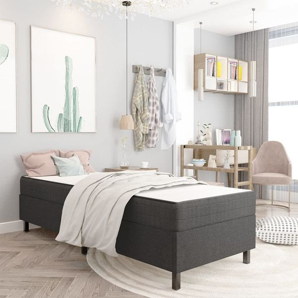 vidaXL Boxspringbett Dunkelgrau Stoff 90x200 cm, 3054721