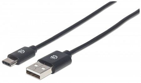 MANHATTAN USB 2.0 Typ C-Kabel, Typ C-Stecker auf Typ A-Stecker, 480 Mbit/s, 2 m, schwarz, 354929
