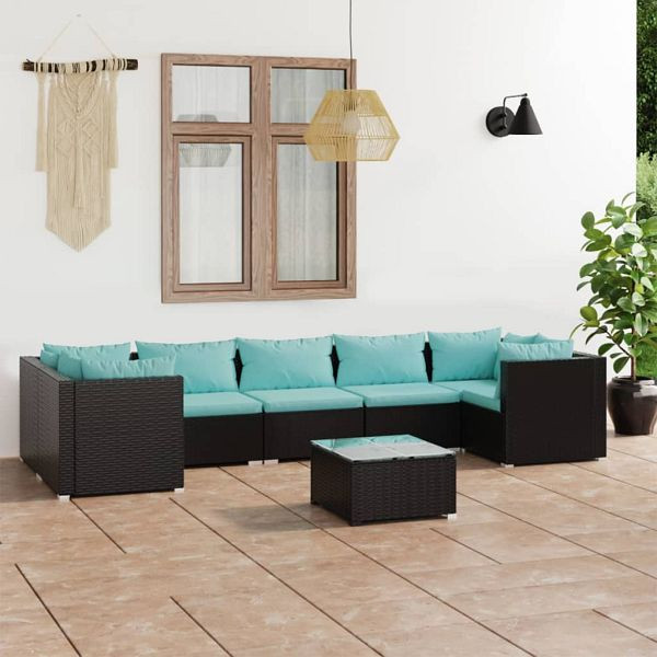 vidaXL 8-teilig Garten-Lounge-Set mit Kissen Poly Rattan Schwarz, 3101961