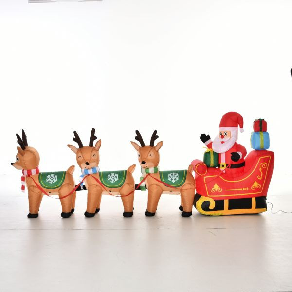 HOMCOM Aufblasbarer Weihnachtsmann auf Schlitten mit 3 Hirschen 1,3 m, wetterfest Polyester 319 x 59 x 132 cm, 844-419V90