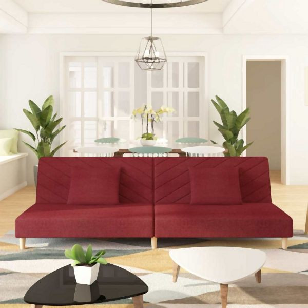 vidaXL Schlafsofa 2-Sitzer mit 2 Kissen Weinrot Stoff, 375896